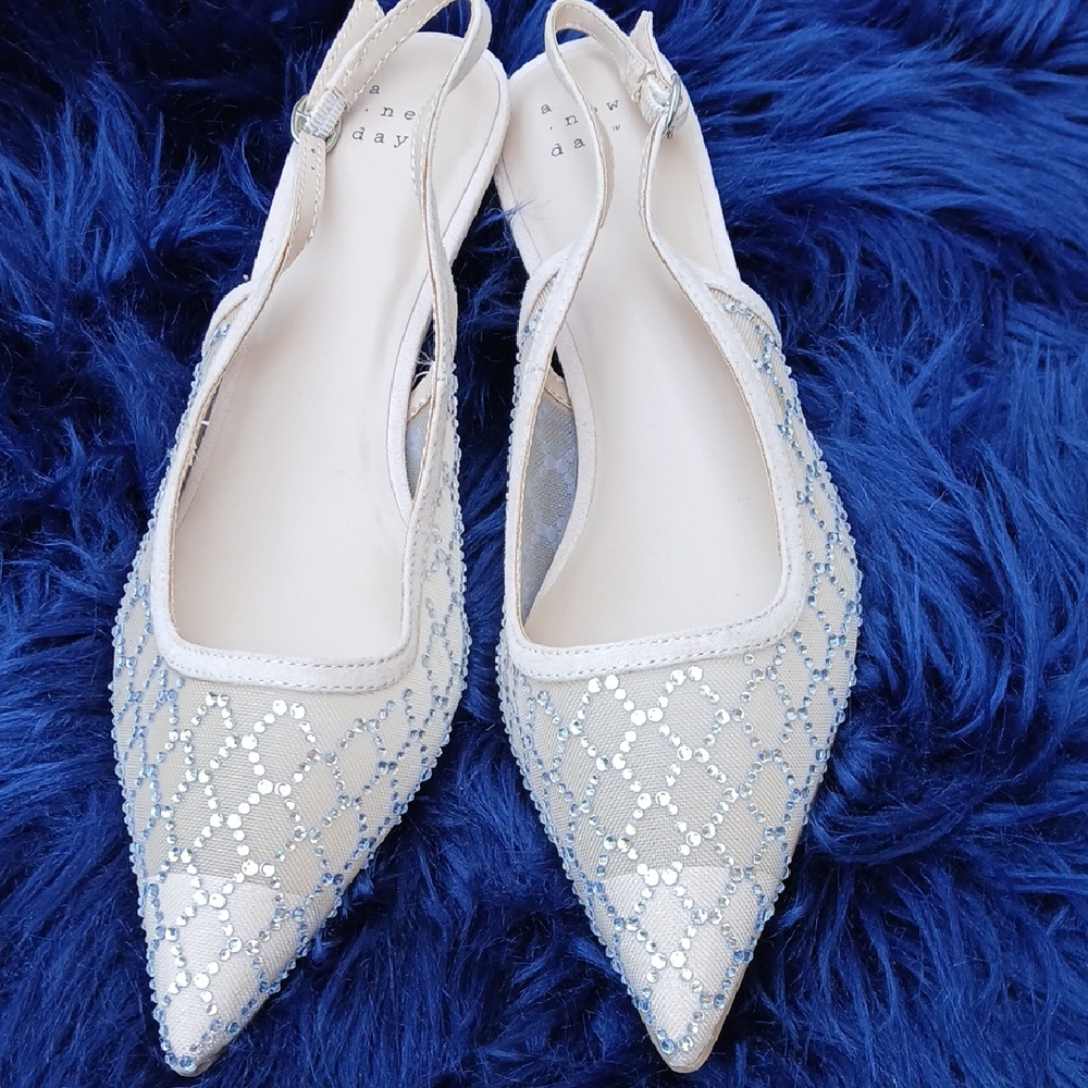 Elegant Cream and Silver Women's Slingback Shoes